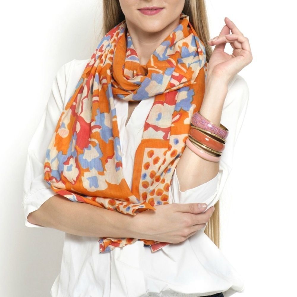 Scarf and Bangles Set  Cotton Orange Floral